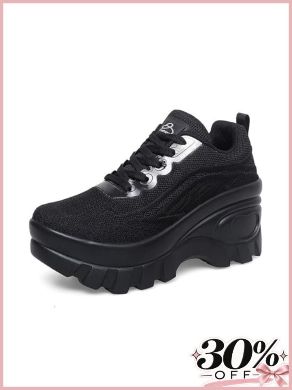 Women's Chunky Platform Knitted Breathable Lace Up Lug Sole Casual Walking